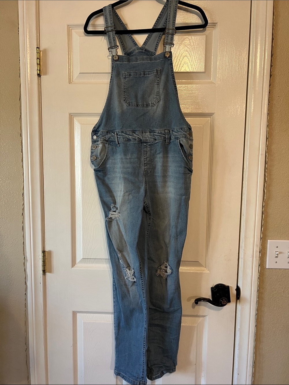 Casual Distressed Denim Overalls - Light Blue Size 20+